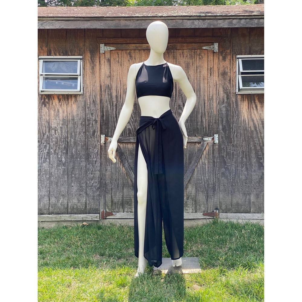 Black Wrap Pants, Summer Beach Pants, Wide Leg Pants, Loose Fit Side Slit Pants